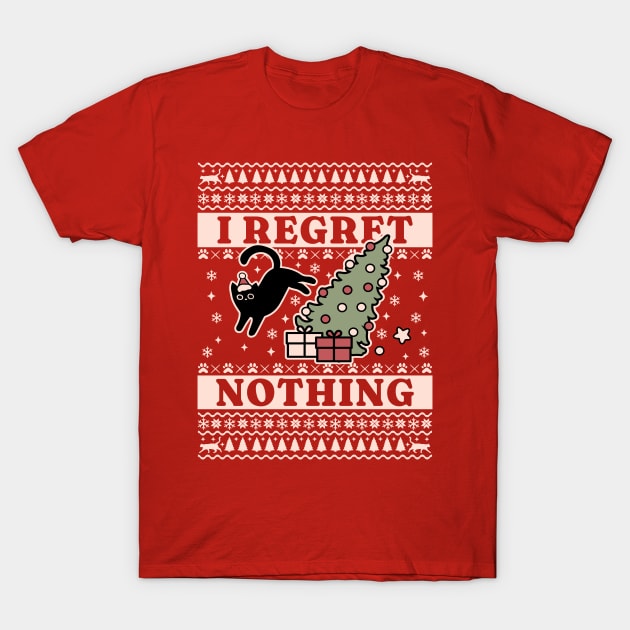 On The Naughty List And I Regret Nothing Cat Ugly Christmas T-Shirt by OrangeMonkeyArt